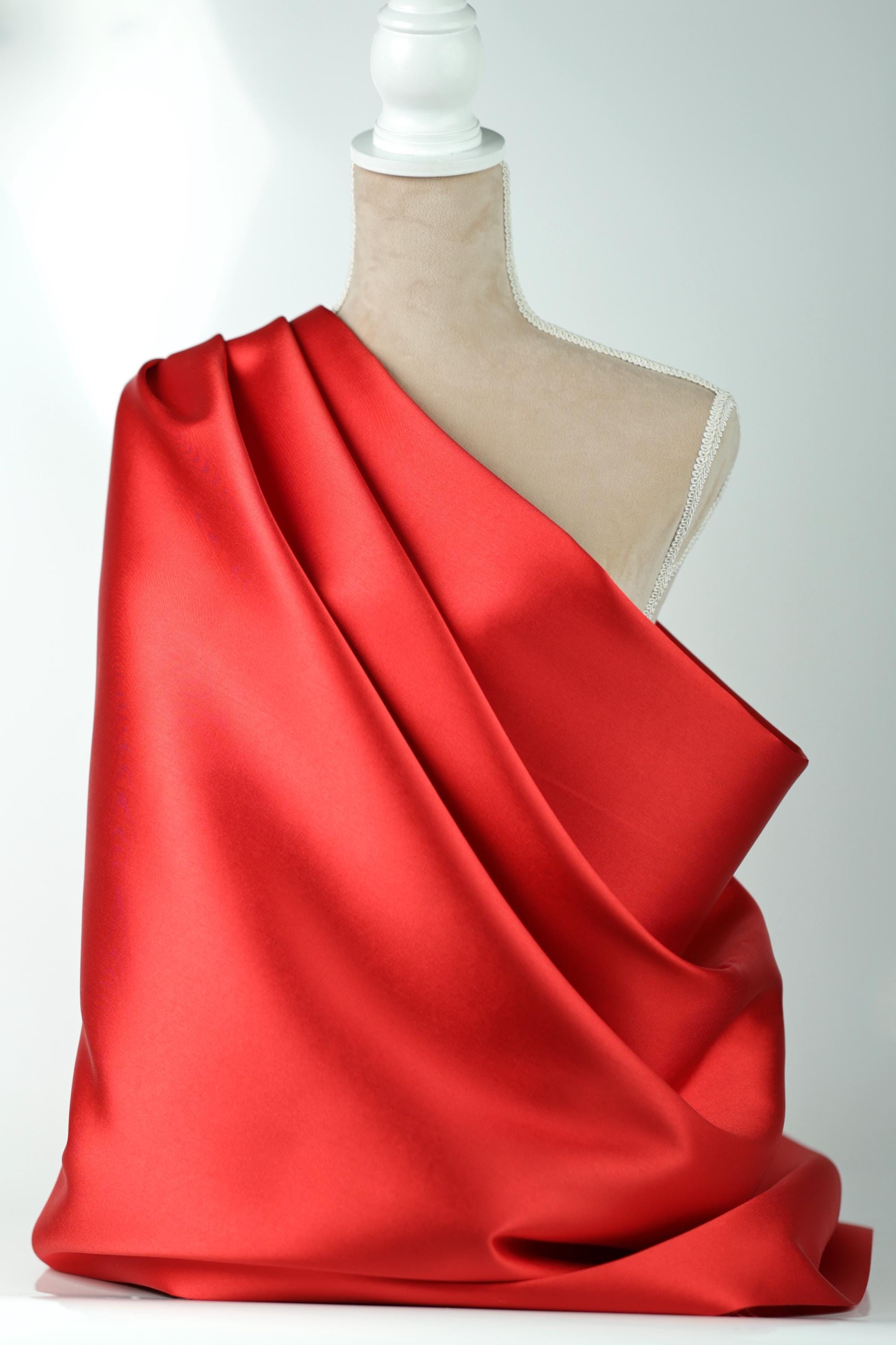 Red Mikado Satin Fabric | Polyester Material for Gowns