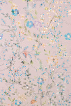 The image is a collage of various floral and botanical elements, including flowers, leaves, and other natural elements, arranged in a visually appealing manner. The colors used are predominantly pink, blue, and green, creating a harmonious and vibrant composition.