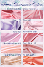 a collection of eight different satin fabrics in various shades of pink, including a pink rose, a pink dusty rose, a pink lilac, a pink pink, a pink rose pink, a pink rose pink, a pink rose pink, a pink powder, and a peach lush.
