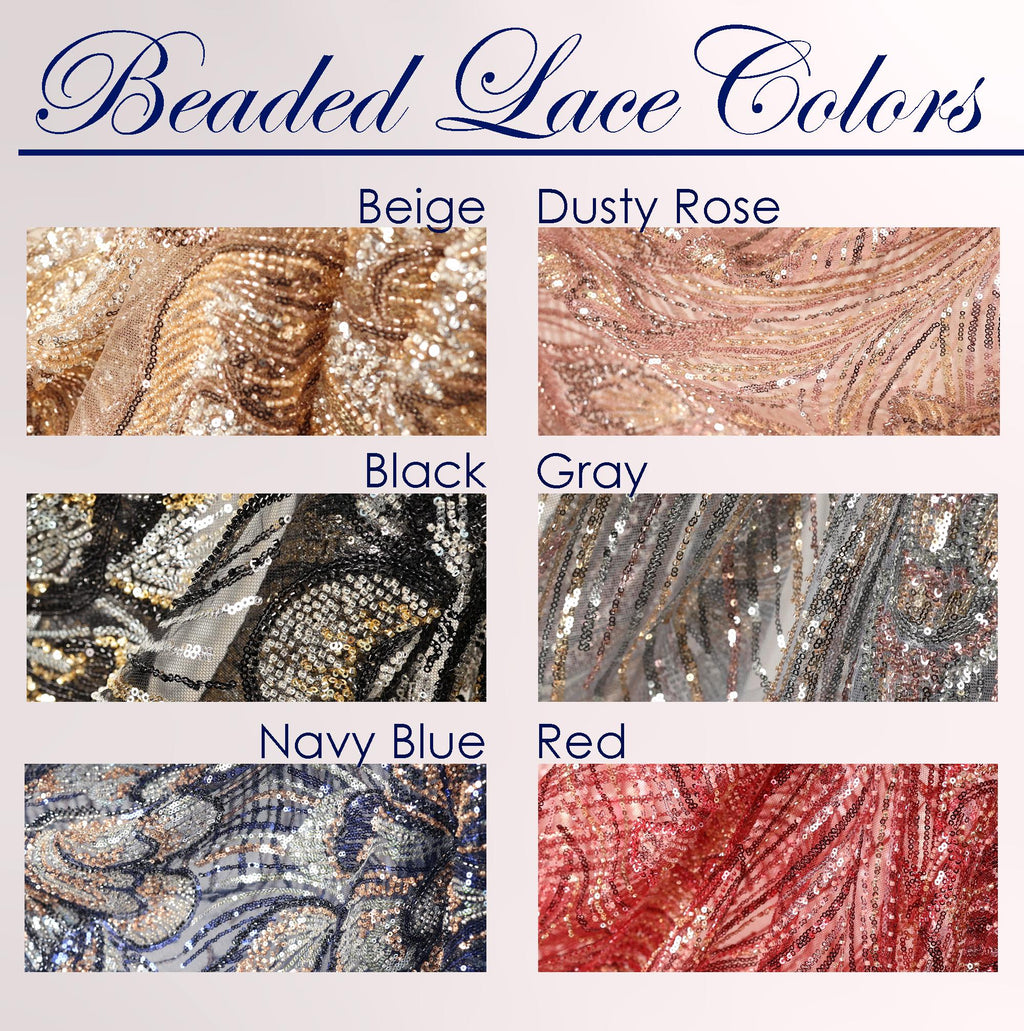 a collection of six different colored fabrics, each with unique patterns and textures. The fabrics include beige, black, gray, navy blue, red, and dusty rose. The fabrics are arranged in a grid format, with each row representing a different color and each column representing a different fabric type.