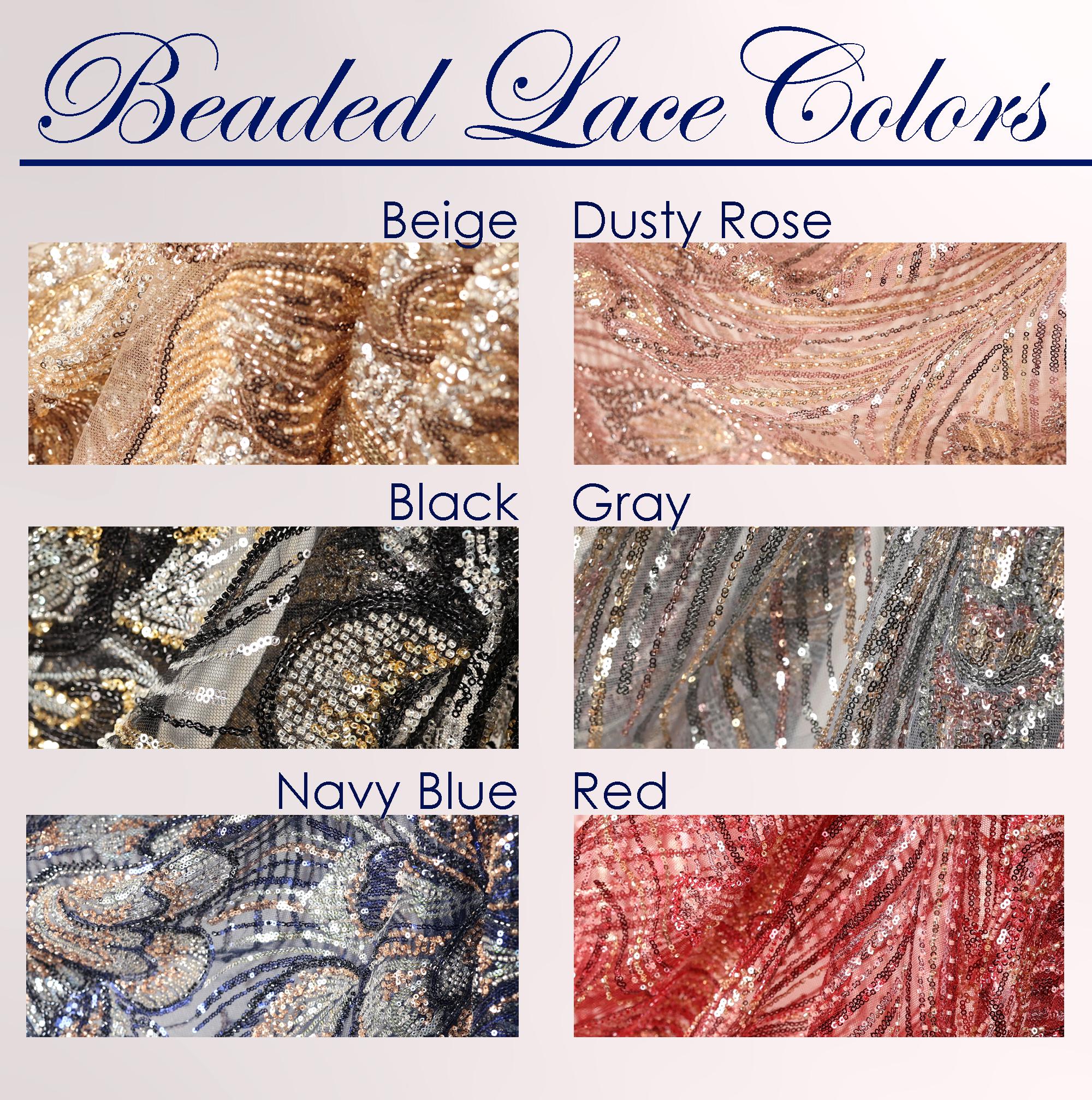 a collection of six different colored fabrics, each with unique patterns and textures. The fabrics include beige, black, gray, navy blue, red, and dusty rose. The fabrics are arranged in a grid format, with each row representing a different color and each column representing a different fabric type.