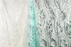 a close-up view of a fabric with a floral pattern, showcasing the intricate details and textures of the design.