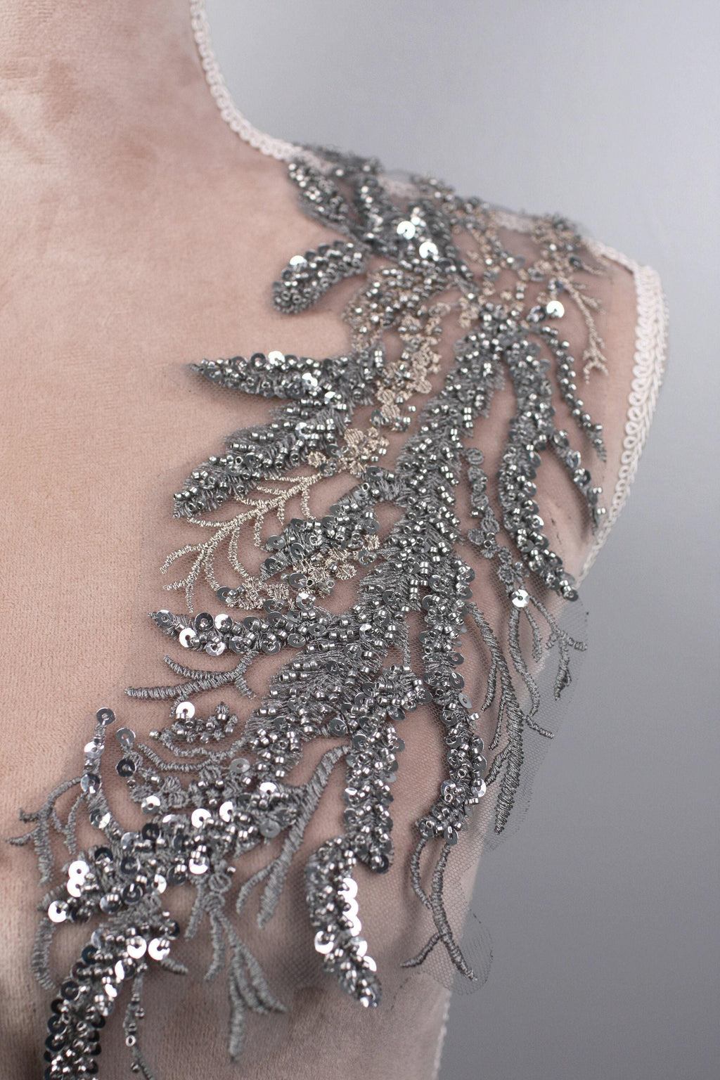 Gray Statement Lace Applique Pairs, Floral Wings & Branches – 4 Styles
