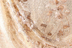 The image is a close-up of a fabric with a floral pattern, featuring gold and white colors.
