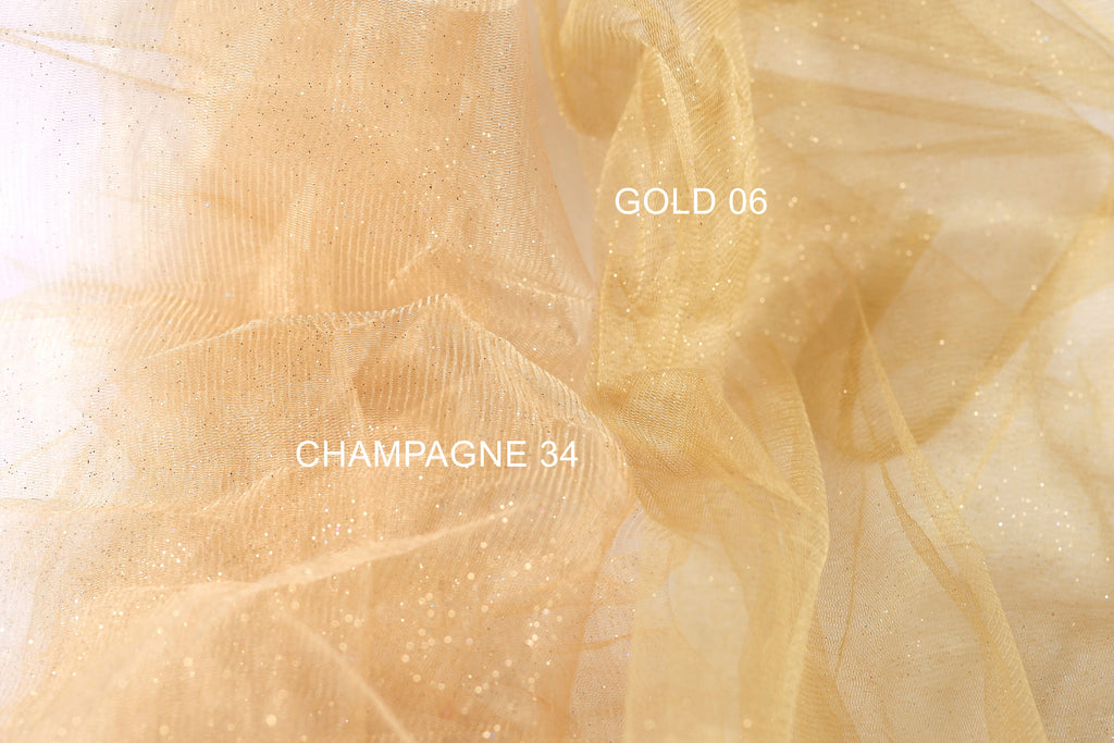 The image is a close-up of a light yellow fabric with a textured appearance. The text "CHAMPAGNE 34" is visible, indicating the color of the fabric.