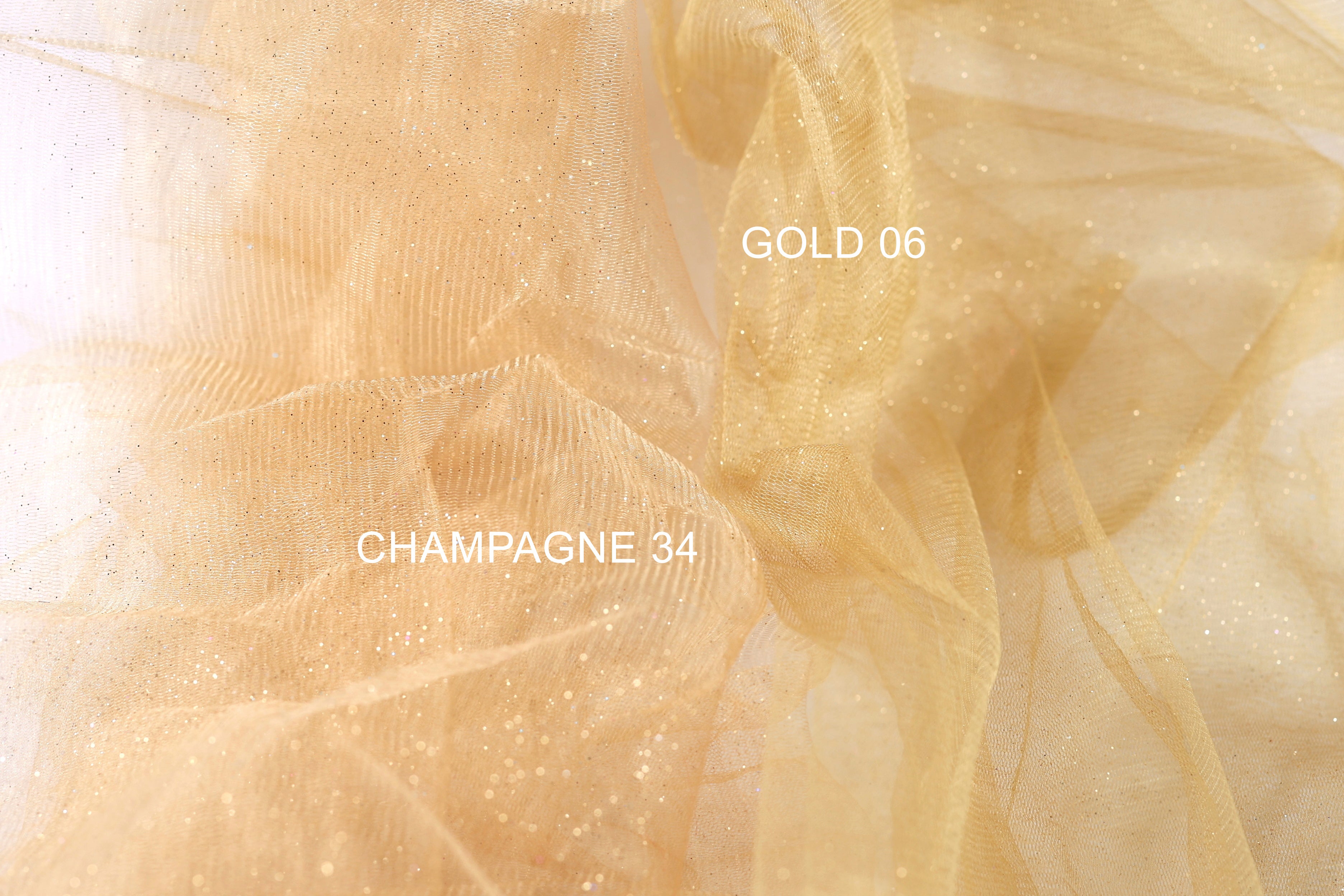 The image is a close-up of a light yellow fabric with a textured appearance. The text "CHAMPAGNE 34" is visible, indicating the color of the fabric.