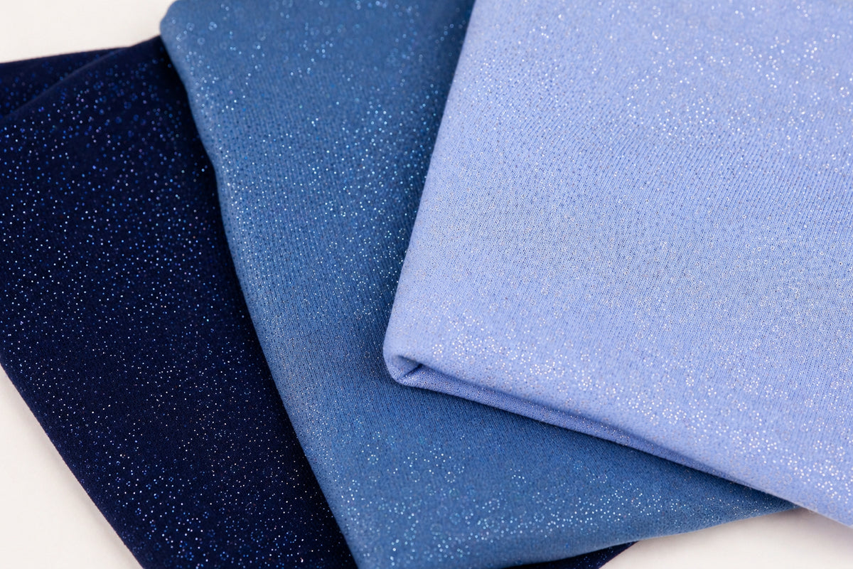 Blue-Navy Glitter Knit Fabric, 4-Way Stretch Dancewear Costume Fashion