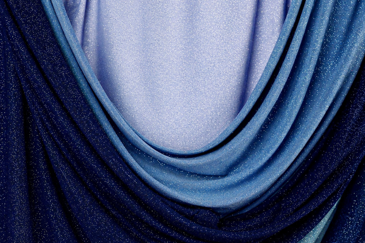 Blue-Navy Glitter Knit Fabric, 4-Way Stretch Dancewear Costume Fashion