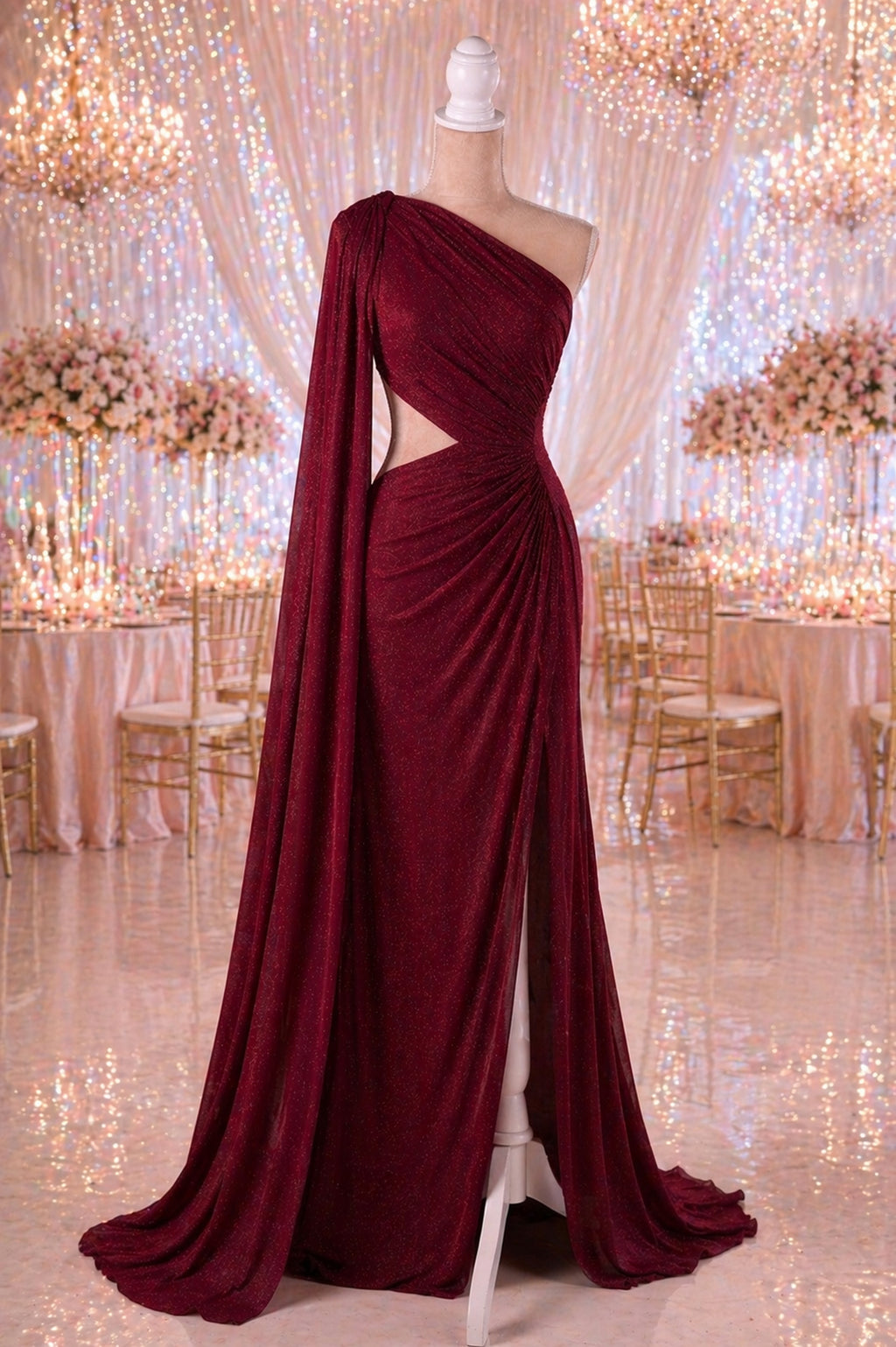 Red-Burgundy Glitter Knit Fabric, 4-Way Stretch Dancewear Costume Fashion