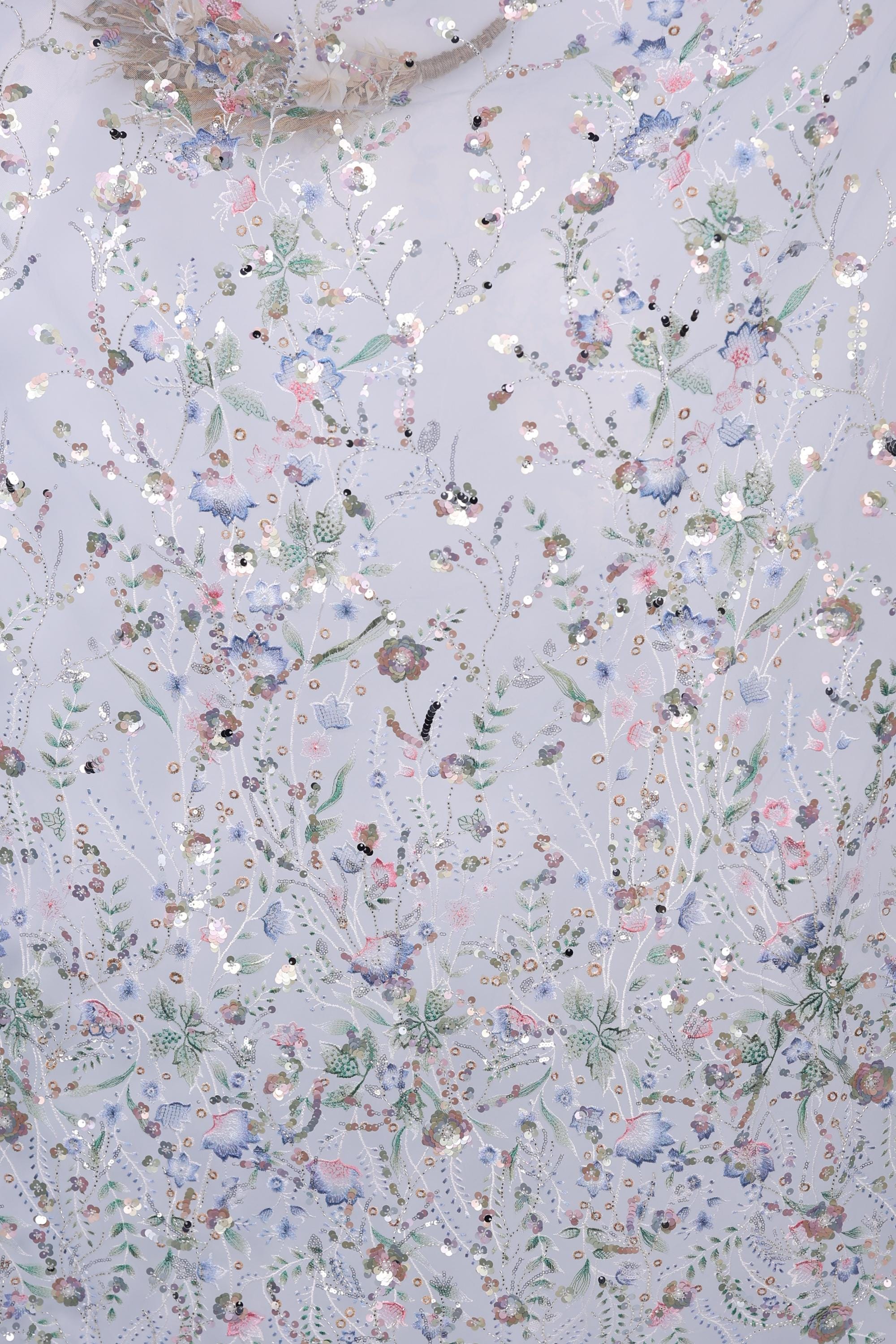 The image is a collage of various floral and leaf patterns in different colors, including shades of blue, green, pink, and white. The patterns are scattered across the image, creating a visually appealing and intricate design.