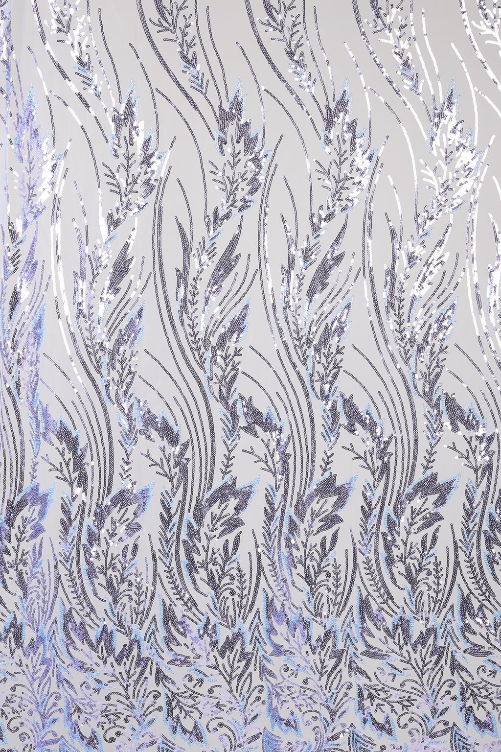 a repeating pattern of purple and white leaves and flowers, creating a visually striking and intricate design.