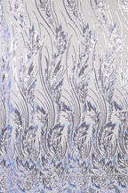a repeating pattern of purple and white leaves and flowers, creating a visually striking and intricate design.