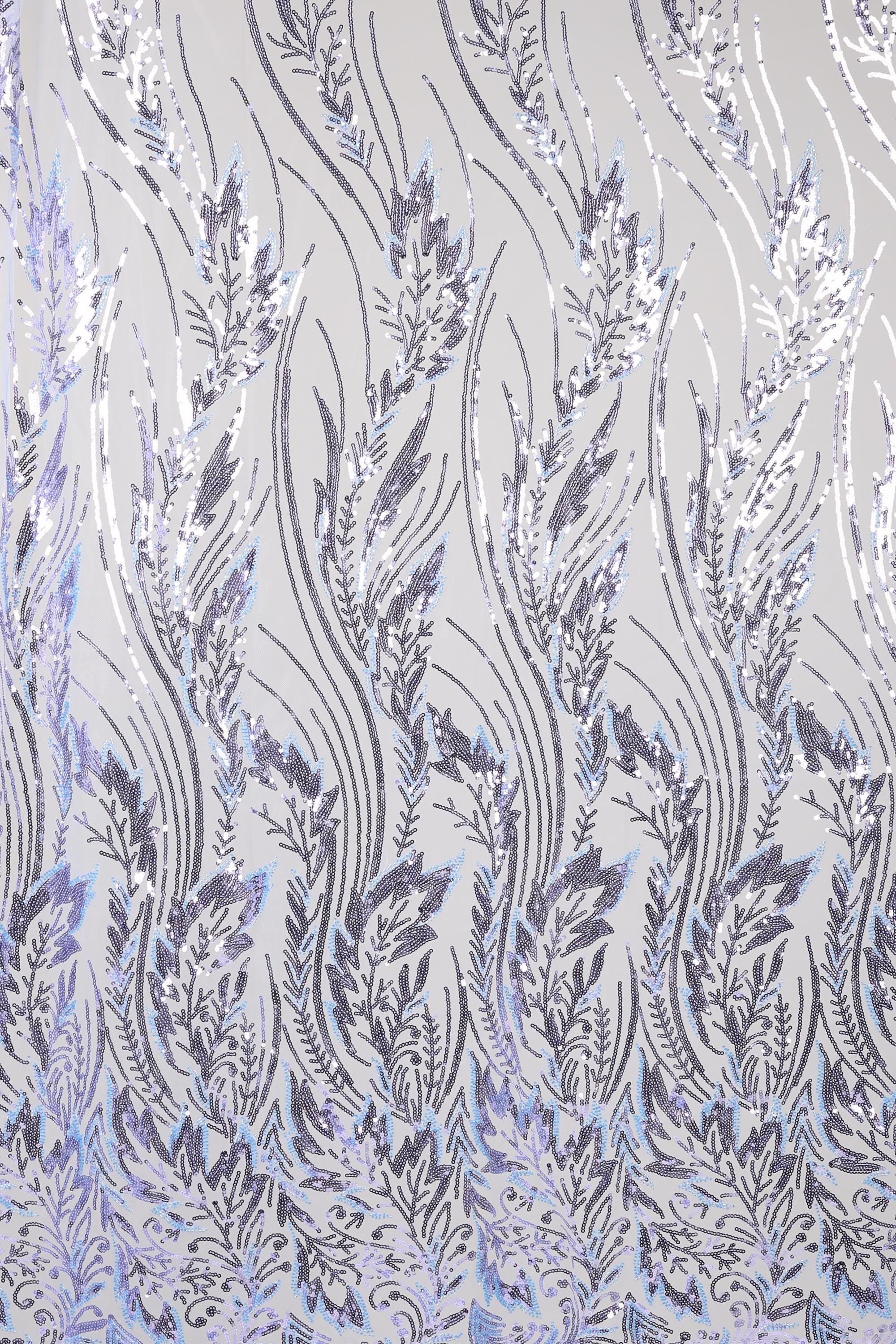 a repeating pattern of purple and white leaves and flowers, creating a visually striking and intricate design.