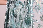 a close-up view of a sequin fabric with a floral pattern.