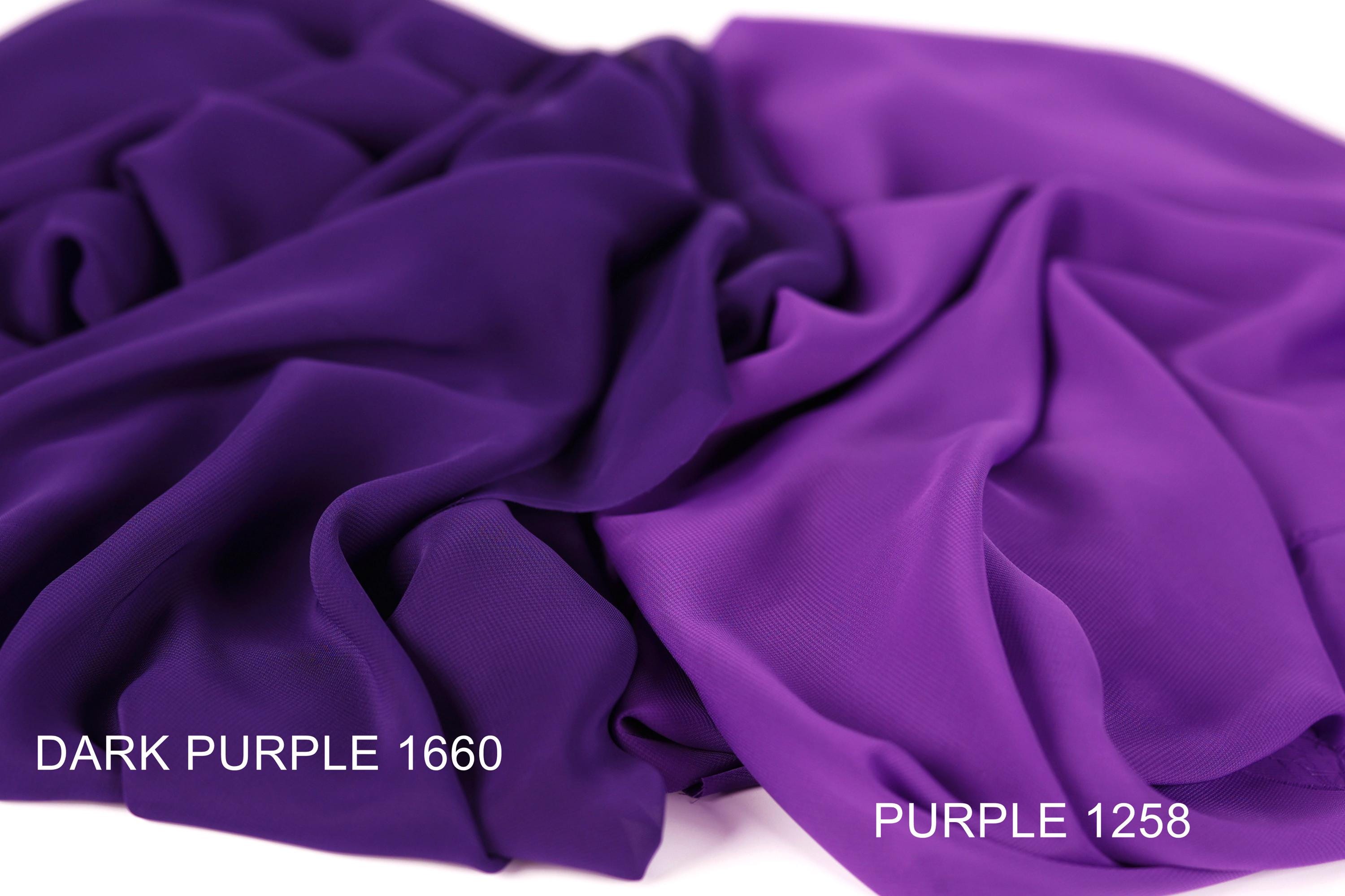 two different shades of purple fabric, with the darker purple fabric labeled as "Dark Purple 1660" and the lighter purple fabric labeled as "Purple 1258".