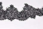 a close-up view of a black lace fabric with intricate, decorative patterns.