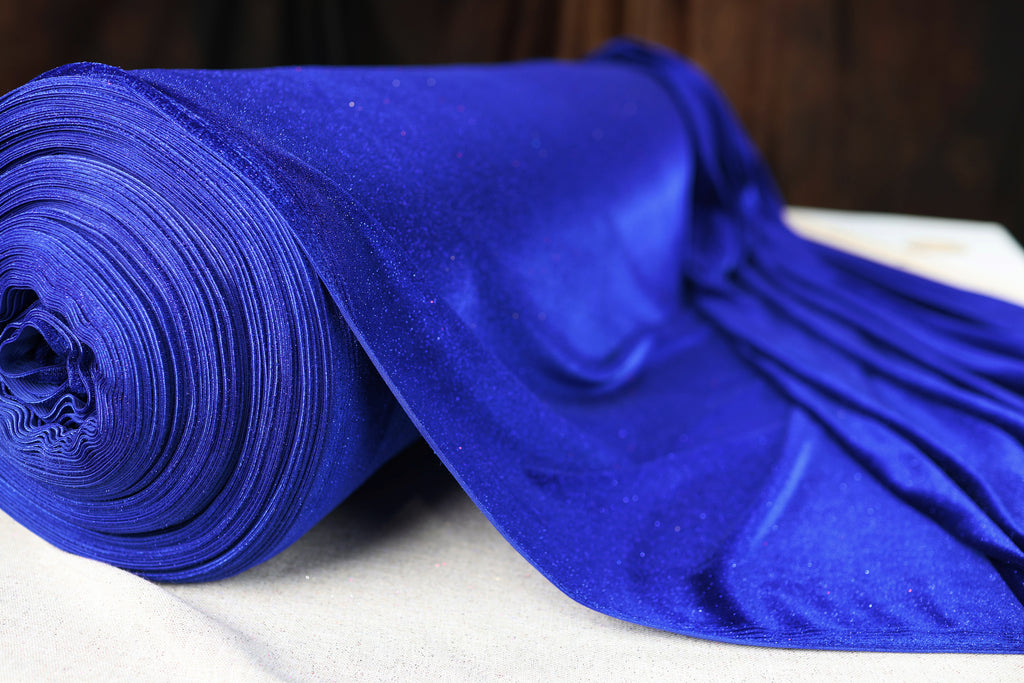 Navy Royal Blue Glitter Stretch Velvet Fabric by Yard, 4-Way Spandex for Dresses Costumes