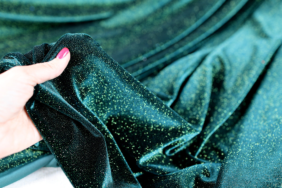 Glitter Stretch Velvet Fabric by Yard, 4-Way Spandex for Dresses Costumes