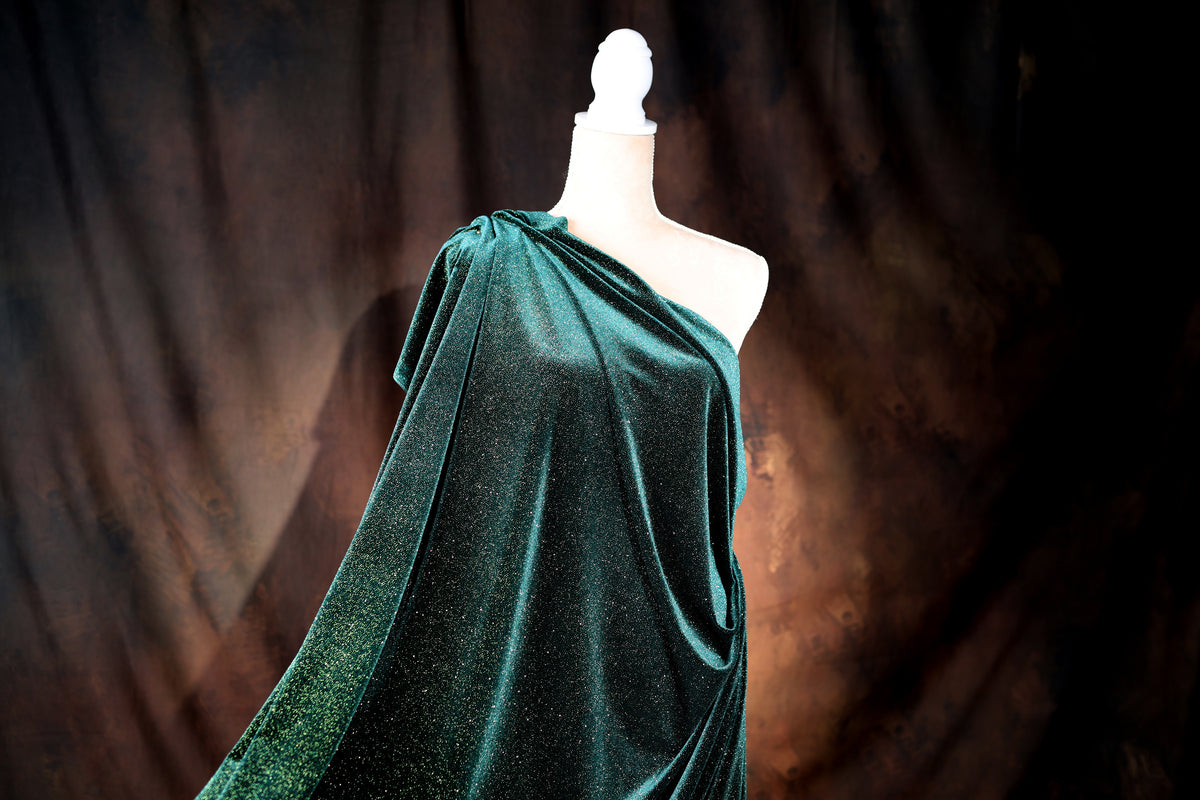 Glitter Stretch Velvet Fabric by Yard, 4-Way Spandex for Dresses Costumes