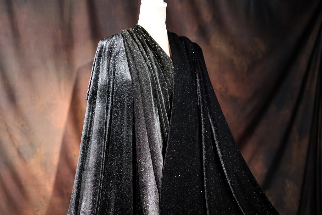 Black Glitter Velvet Fabric by the Yard, Stretch Velvet for Costumes, Eveningwear and Stage Apparel