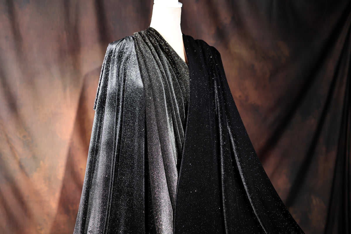 Black Glitter Velvet Fabric by the Yard, Stretch Velvet for Costumes, Eveningwear and Stage Apparel