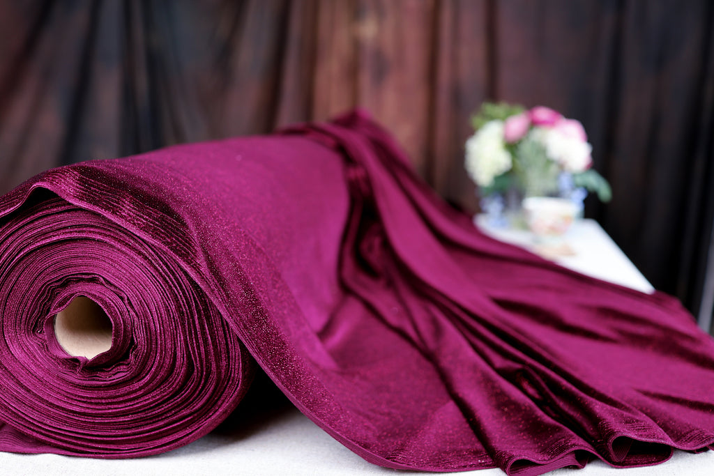 Glitter Stretch Velvet Fabric by Yard, Burgundy, Red, Spandex Costumes Dresses