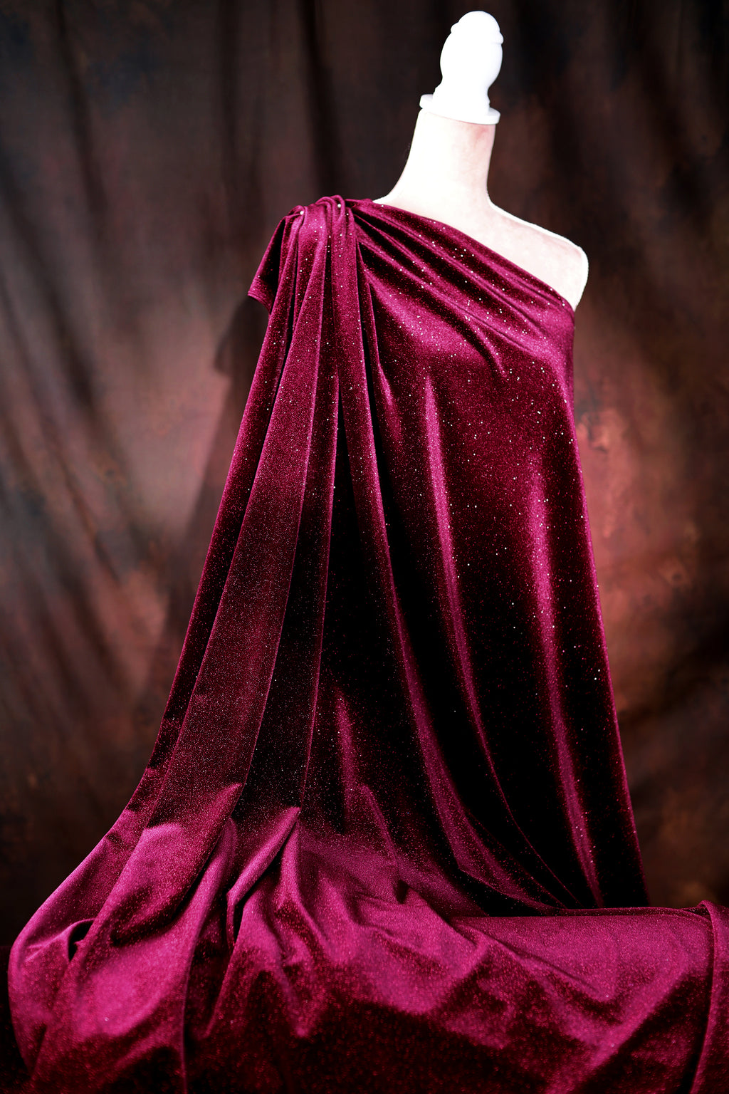Glitter Stretch Velvet Fabric by Yard, Burgundy, Red, Spandex Costumes Dresses