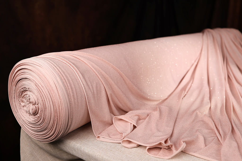 Beige-Nude Glitter Knit Fabric, 4-Way Stretch Dancewear Costume Fashion