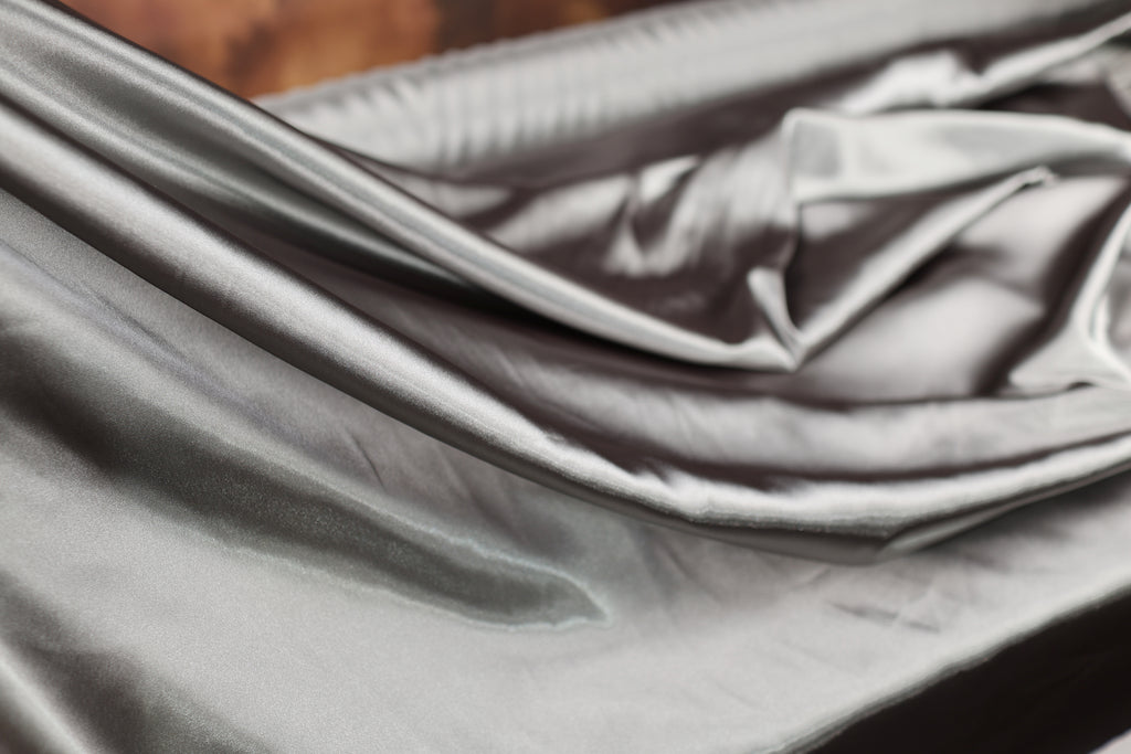 Silver Gray Satin Charmeuse Fabric by the Yard, Silky Charmeuse for Dresses, Eveningwear and Modern Fashion