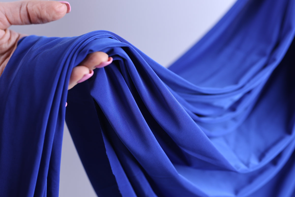 Royal Blue Venechia Stretch Knit Fabric – Matte 4-Way Apparel Cloth by the Yard