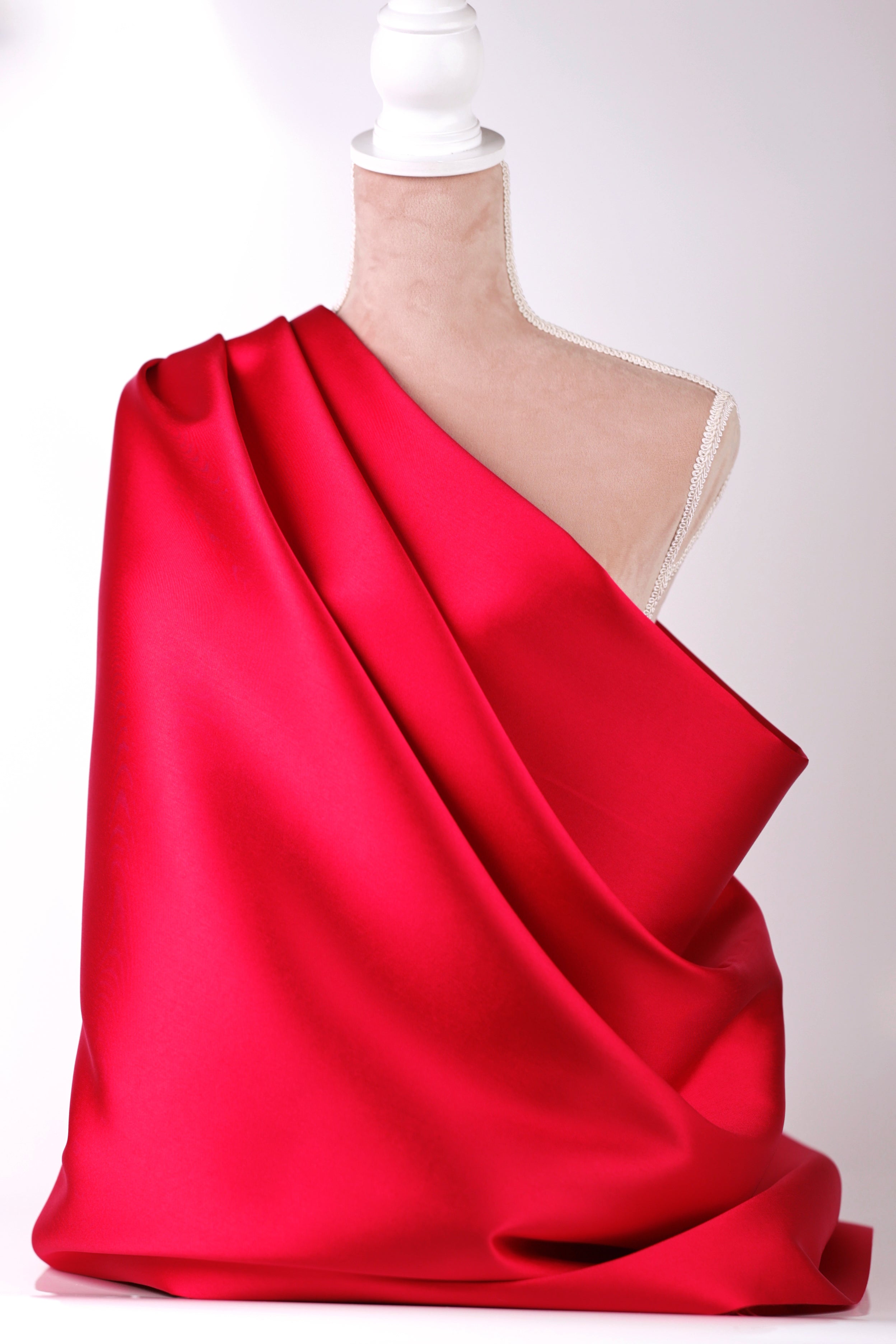Red Mikado Satin Fabric | Polyester Material for Gowns