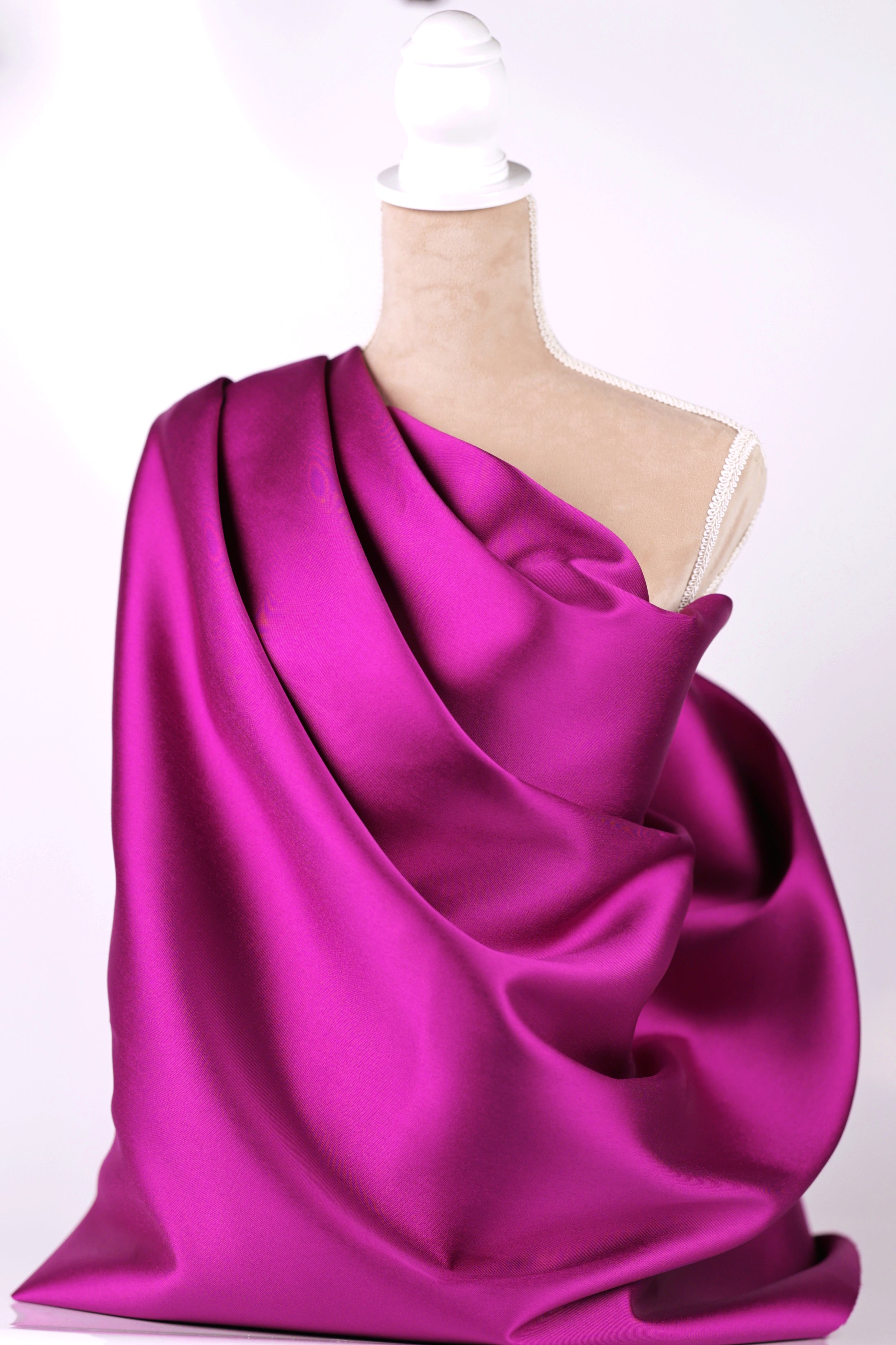 Magenta Mikado Satin Fabric | Pink-Purple Polyester, Evening Gown Material