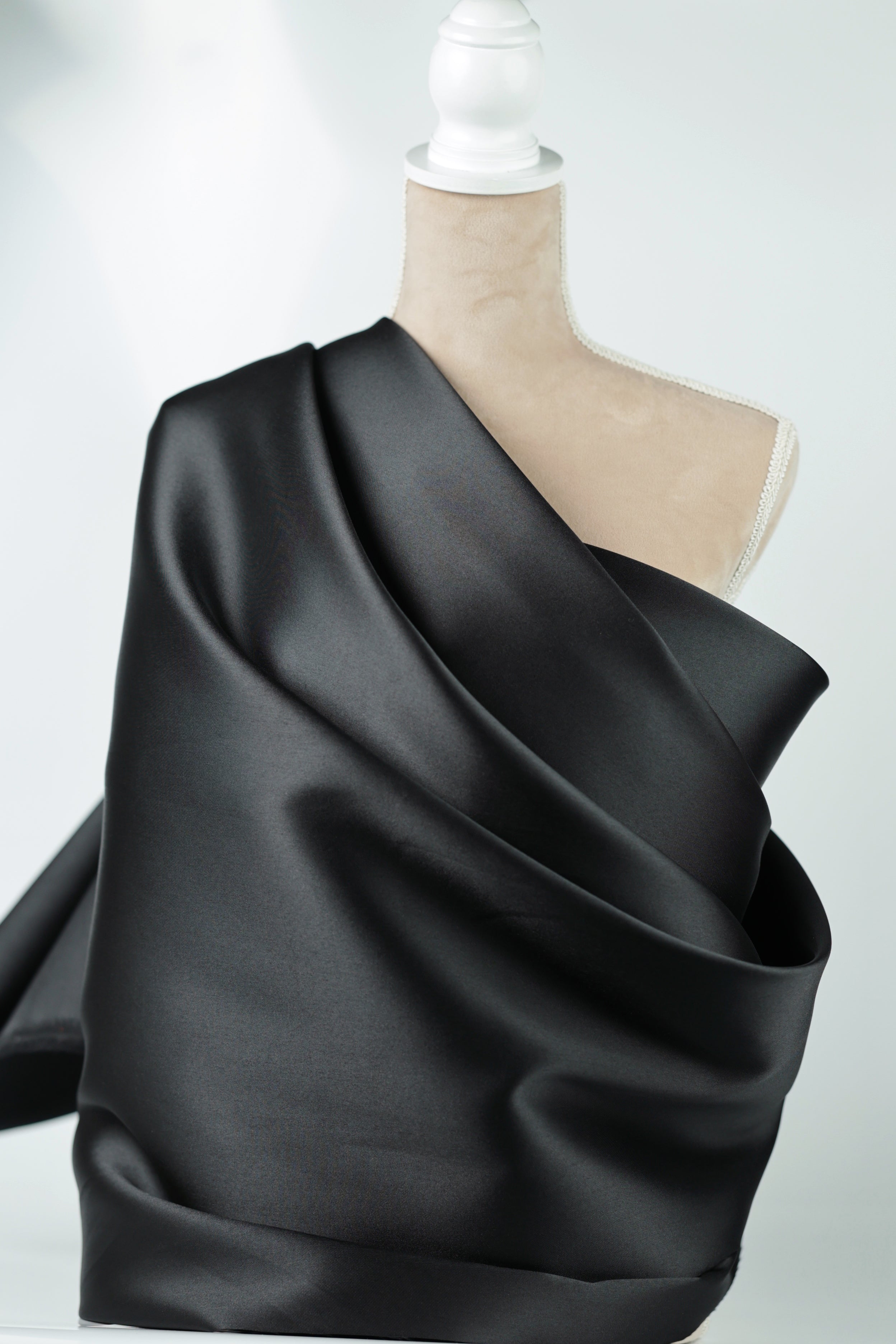 Black Mikado Satin Fabric | Heavy Polyester, Couture Sewing By The Yard
