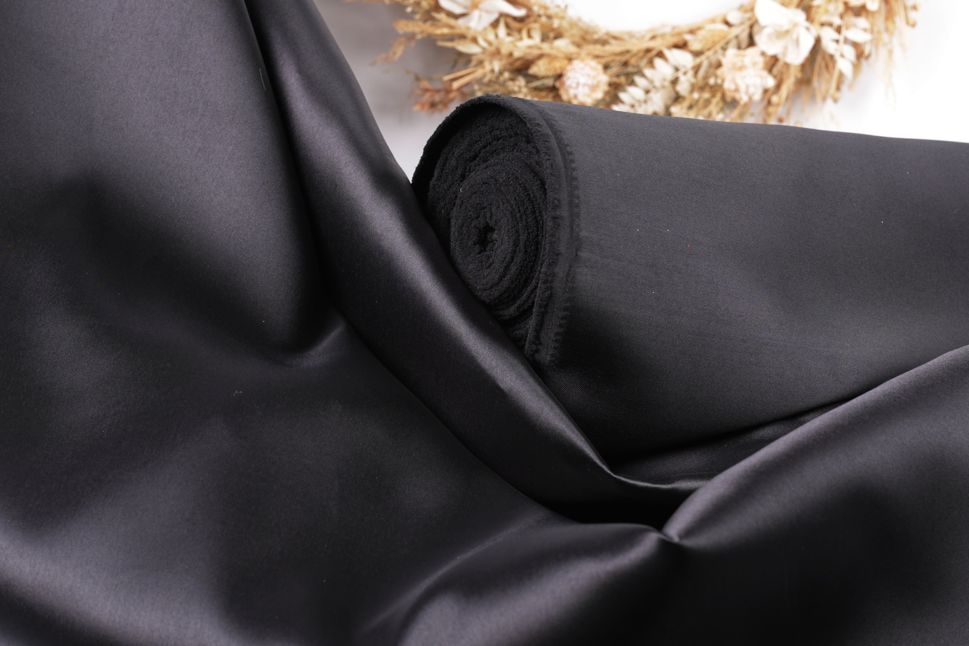 Black Mikado Satin Fabric | Heavy Polyester, Couture Sewing By The Yard