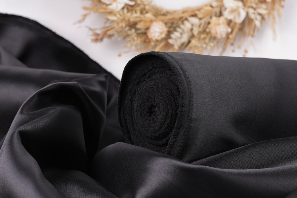 Black Mikado Satin Fabric | Heavy Polyester, Couture Sewing By The Yard