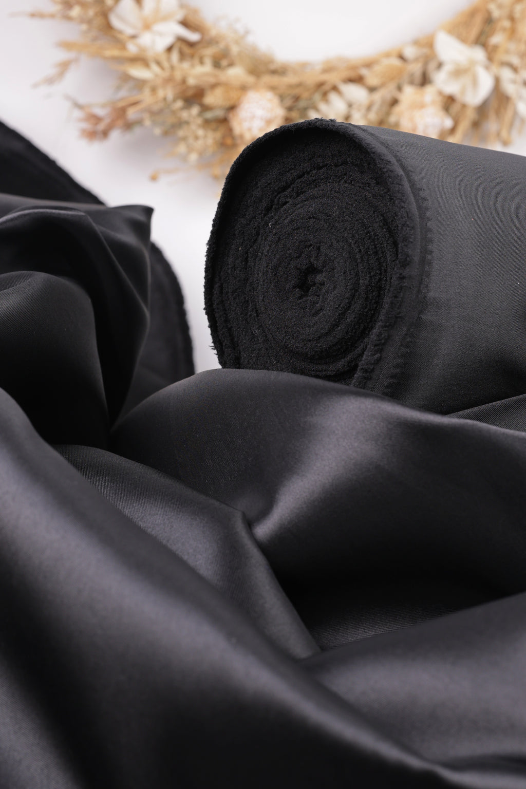 Black Mikado Satin Fabric | Heavy Polyester, Couture Sewing By The Yard