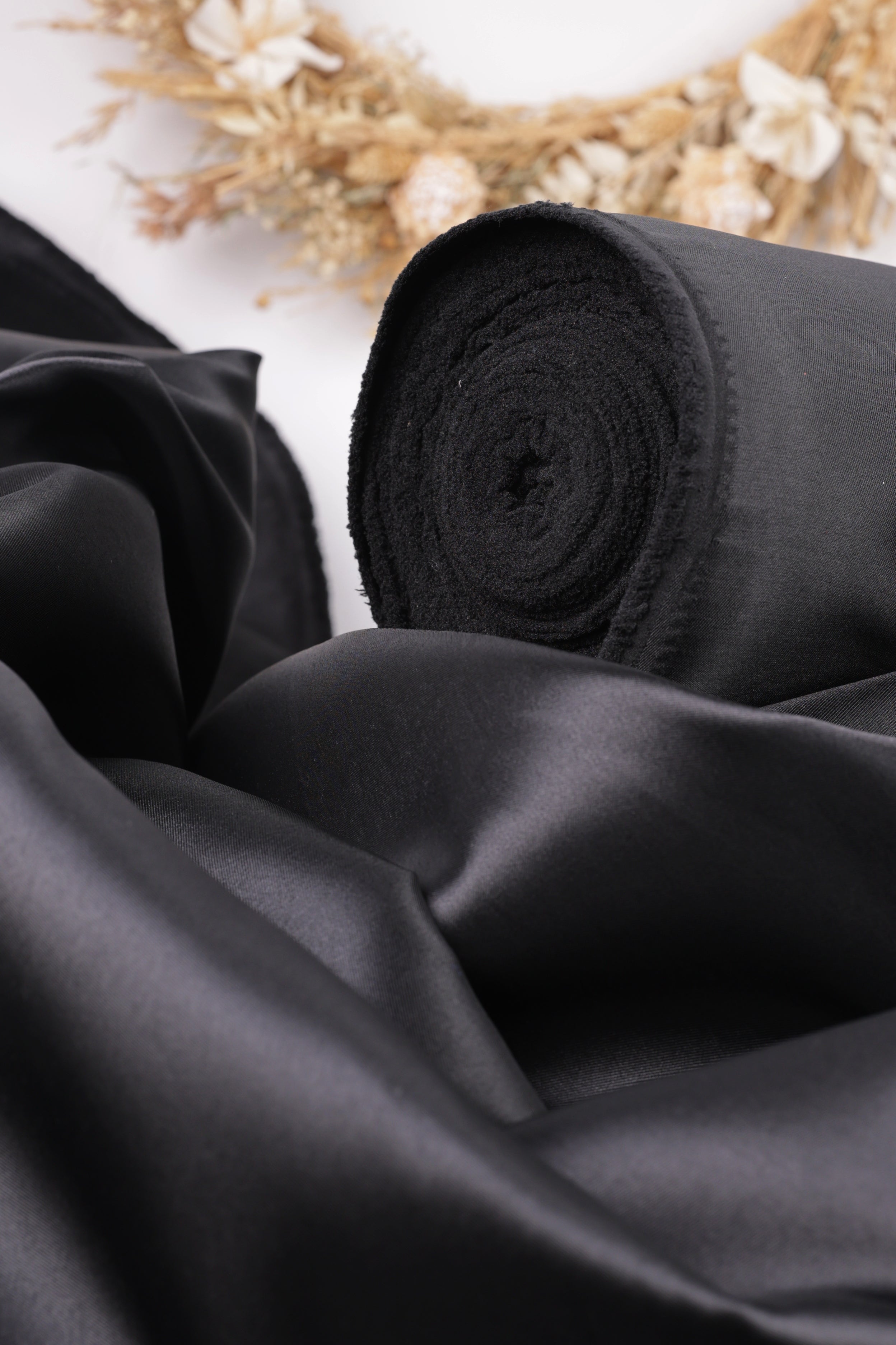 Black Mikado Satin Fabric | Heavy Polyester, Couture Sewing By The Yard