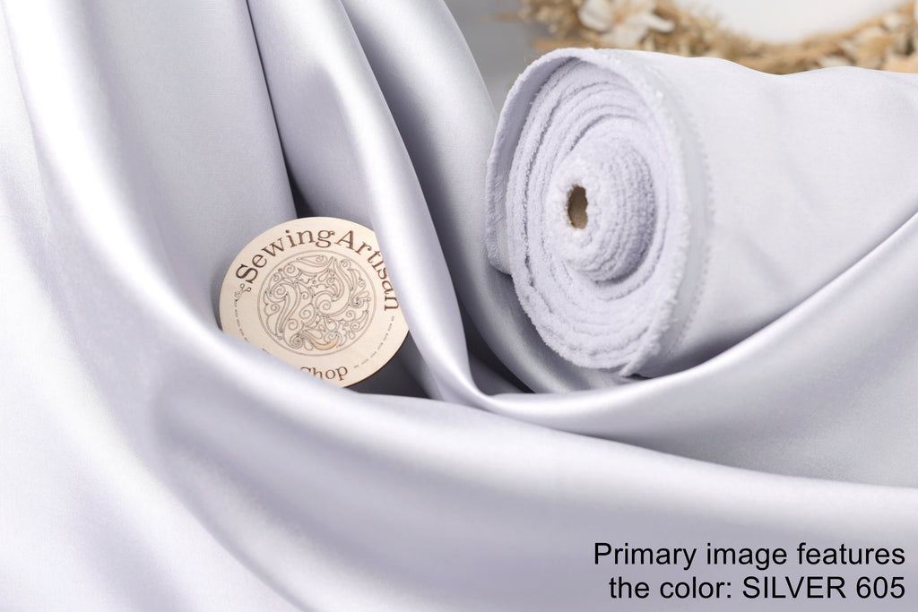 Silver Mikado Satin Fabric | 58/60" Polyester, Evening Dress Material