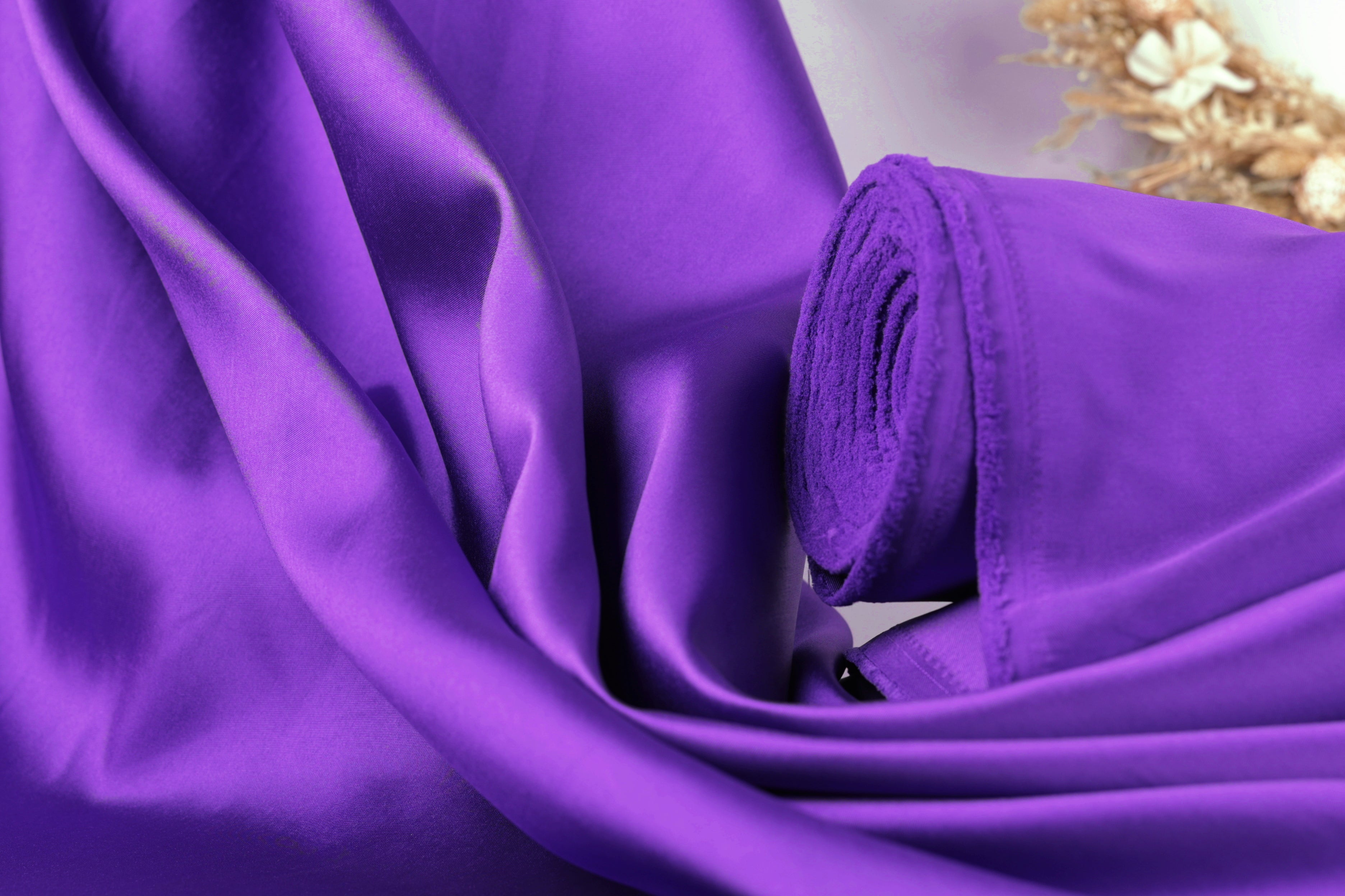 Purple Mikado Satin Fabric | Deep Violet Polyester, 58/60" Wide