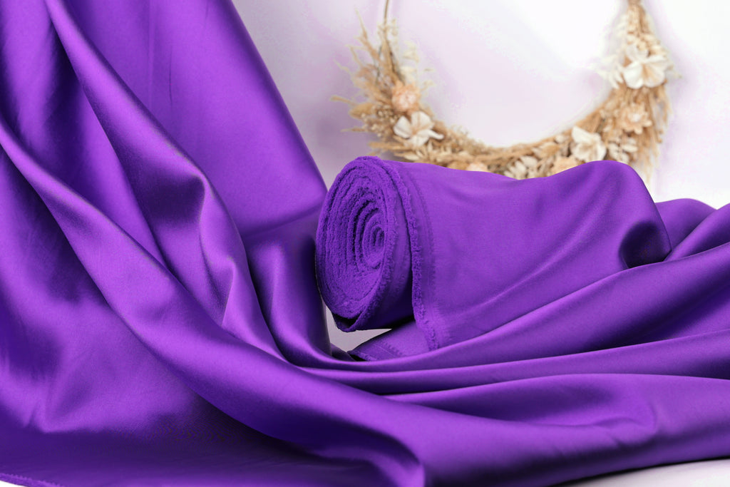Purple Mikado Satin Fabric | Deep Violet Polyester, 58/60" Wide