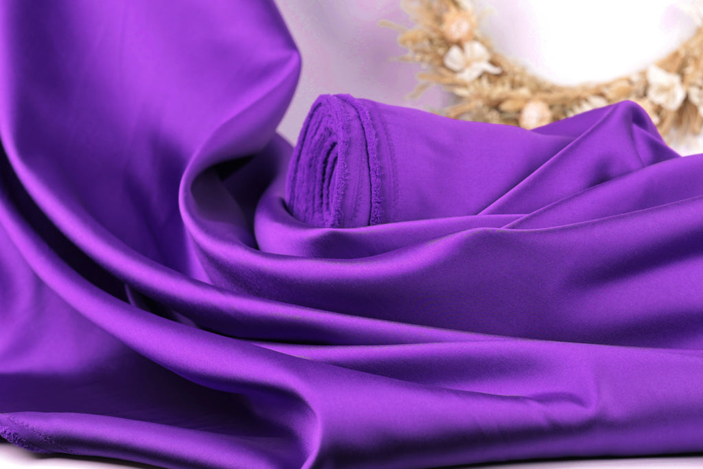 Purple Mikado Satin Fabric | Deep Violet Polyester, 58/60" Wide