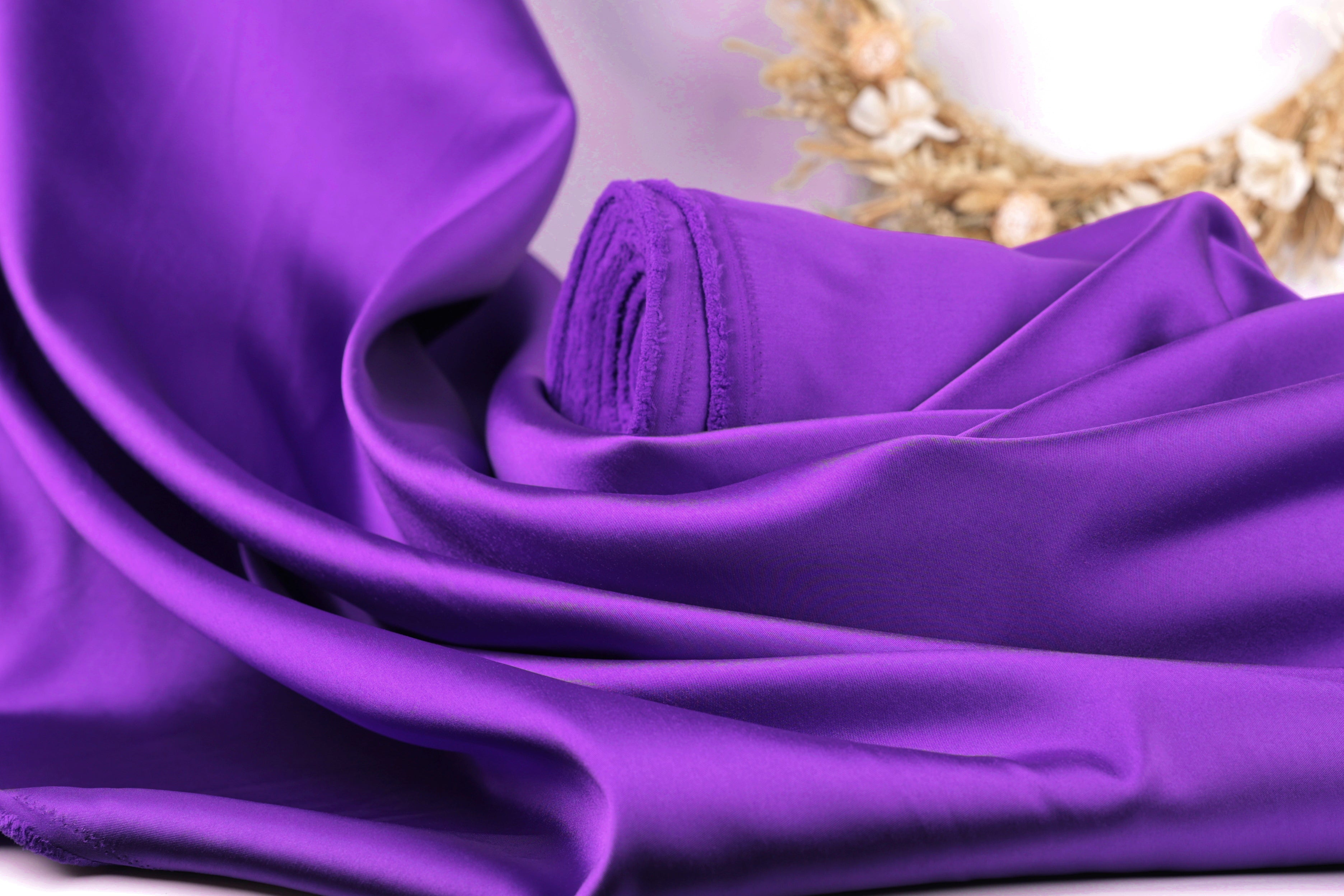 Purple Mikado Satin Fabric | Deep Violet Polyester, 58/60" Wide