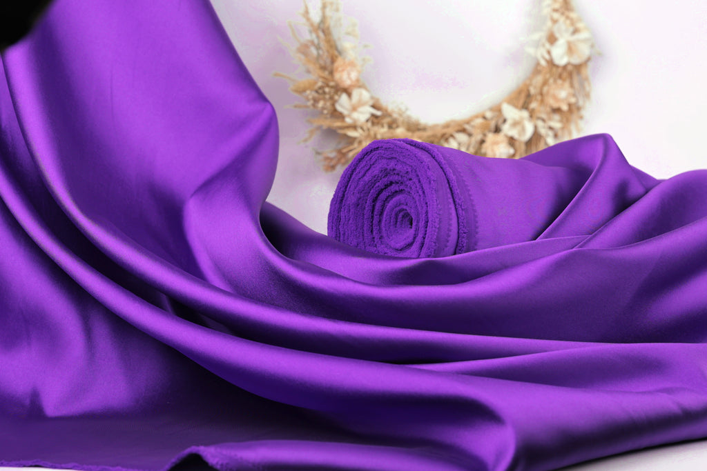 Purple Mikado Satin Fabric | Deep Violet Polyester, 58/60" Wide