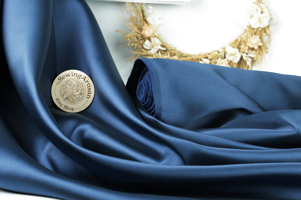 Navy Mikado Satin Fabric | Deep Blue Polyester, 58/60" Wide