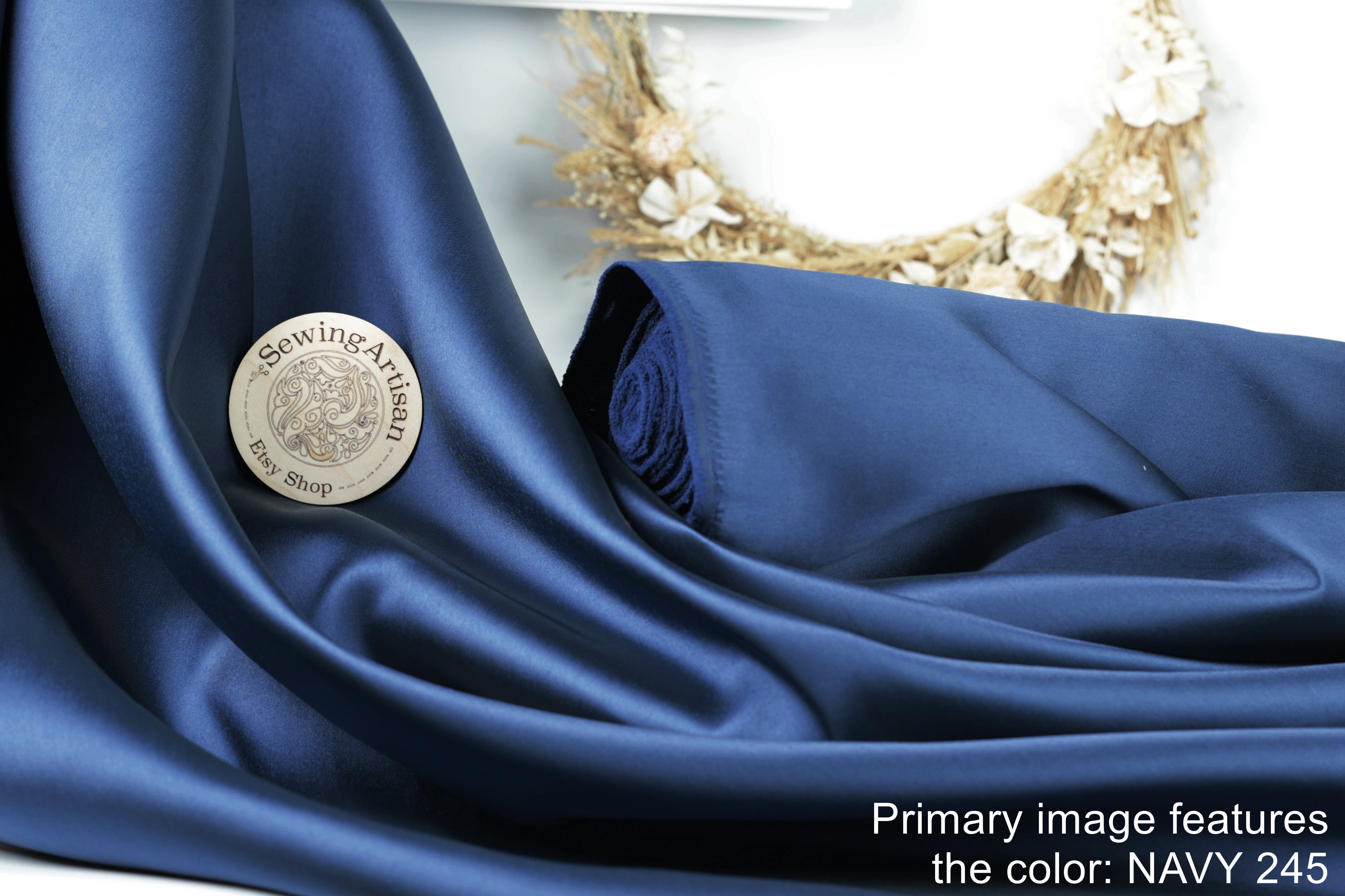 Navy Mikado Satin Fabric | Deep Blue Polyester, 58/60" Wide
