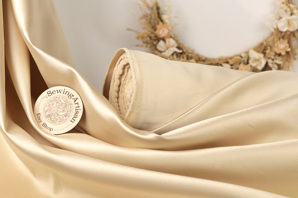 Taupe Mikado Satin Fabric | Golden Beige Polyester, 58/60" Wide