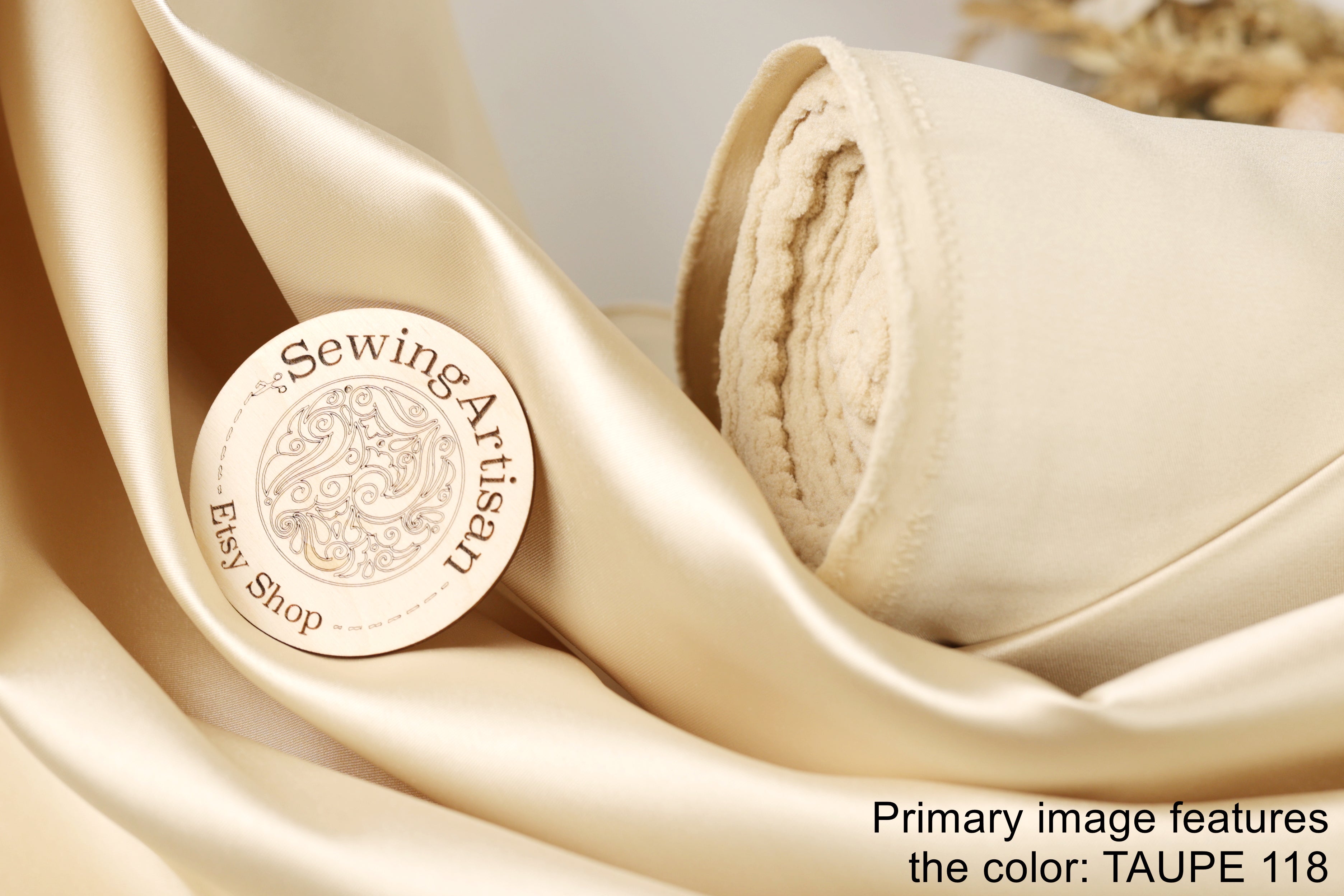 Taupe Mikado Satin Fabric | Golden Beige Polyester, 58/60" Wide