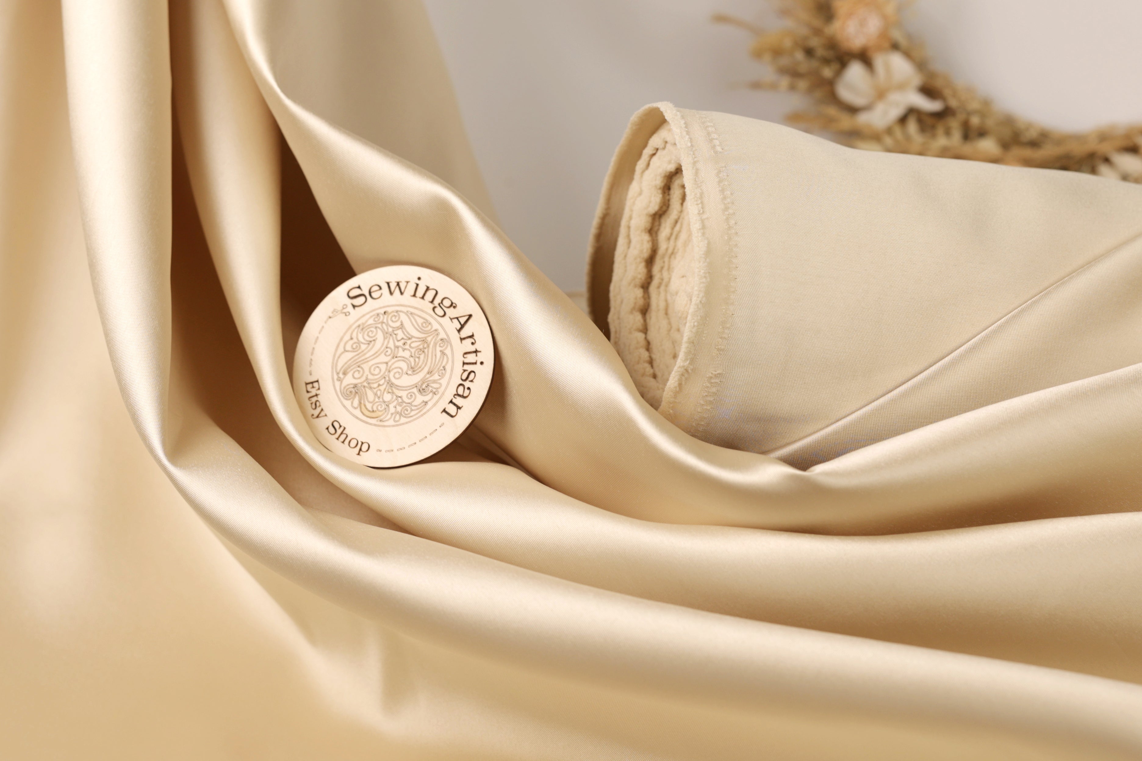 Taupe Mikado Satin Fabric | Golden Beige Polyester, 58/60" Wide