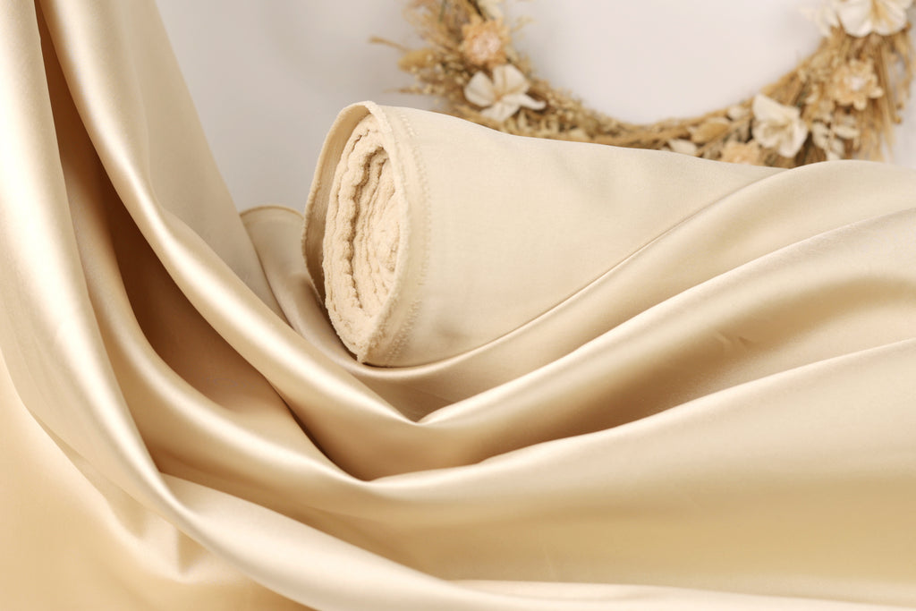 Taupe Mikado Satin Fabric | Golden Beige Polyester, 58/60" Wide