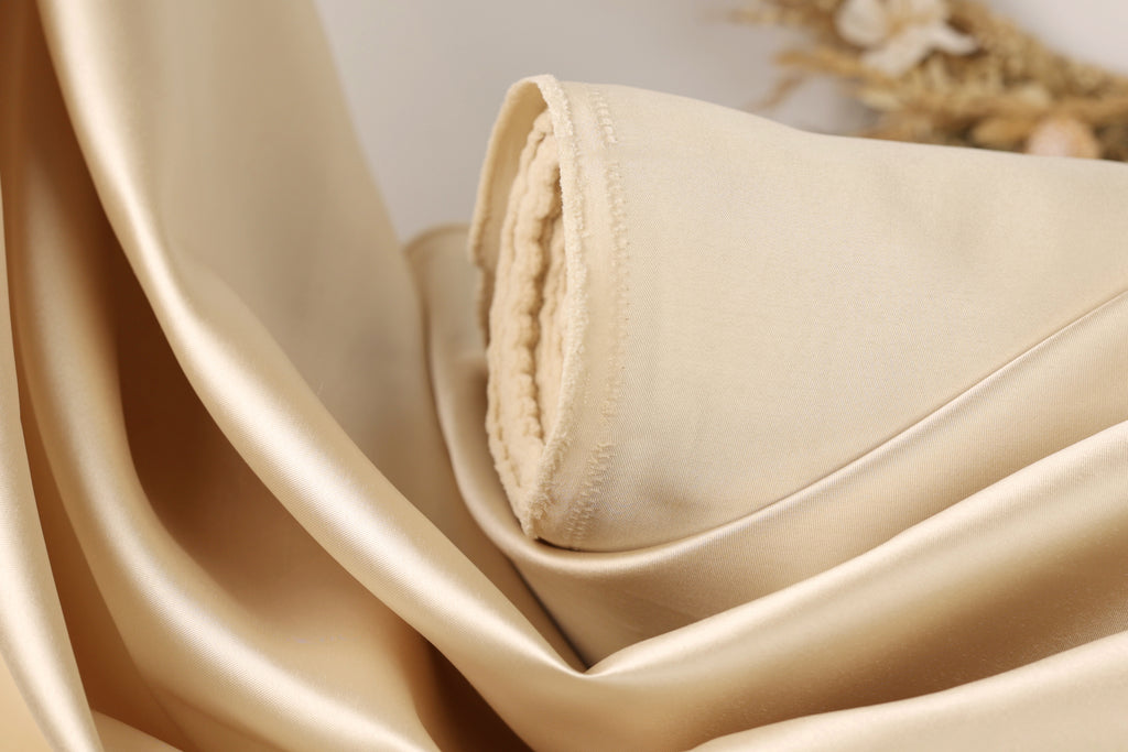 Taupe Mikado Satin Fabric | Golden Beige Polyester, 58/60" Wide